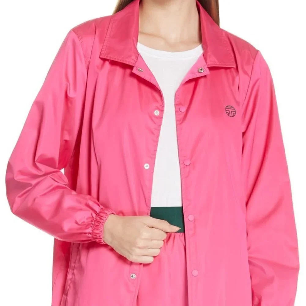 New Tory Burch Sport Performance Satin Barbiecore Pink Warm-Up Jacket NWT Small